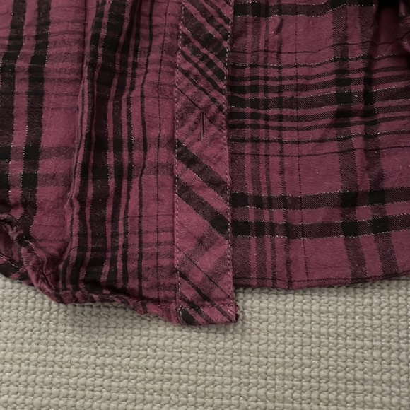 Purple and black plaided button up shirt with front pocket. - Picture 4 of 4